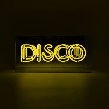 Neon Box Disco Glass Sign H38 x W19cm, Yellow