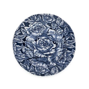 Ink Blue Hibiscus Plate, D21.5cm