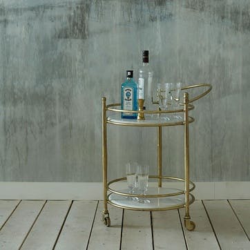 Round Drinks Trolley With Marble Shelves