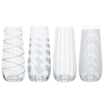 Cheers Set of 4 Stemless Flutes 230ml, Clear