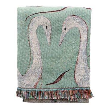 Swans Woven Recycled Cotton Throw 137 x 183cm, Green