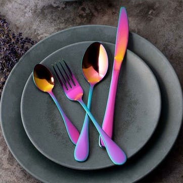 16 Piece Stainless Steel Cutlery Set , Iridescent Rainbow