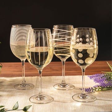 Cheers Set of 4 White Wine Glasses 400ml, Metallic Gold