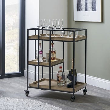 Gallery Bar Trolley, Natural Wood Veneer and Black