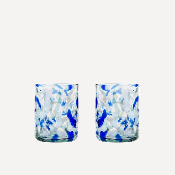 Azul Set of 2 Hand Made Glass Tumblers H11cm, Blue