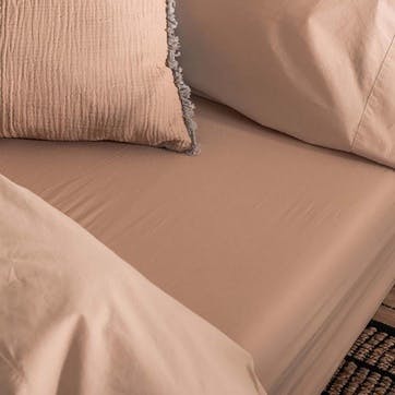 Washed Cotton Percale King Size Fitted Sheet, Café au Lait