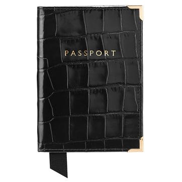 Plain Passport Cover L14 x W9.5cm, Black Croc