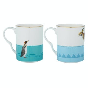 Colourful Cheetah & Penguin Mugs, Set of 2