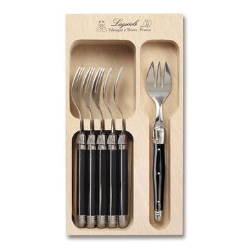 6 Piece Cake Fork Set in Tray , Black