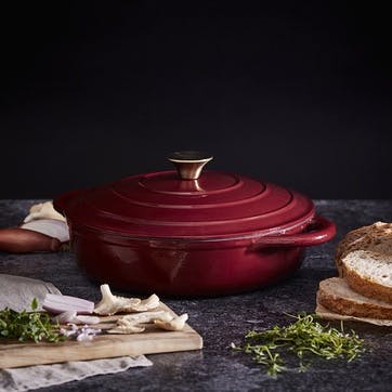 Foundary Cast Iron Round Shallow Casserole  28cm, Bordeaux Red