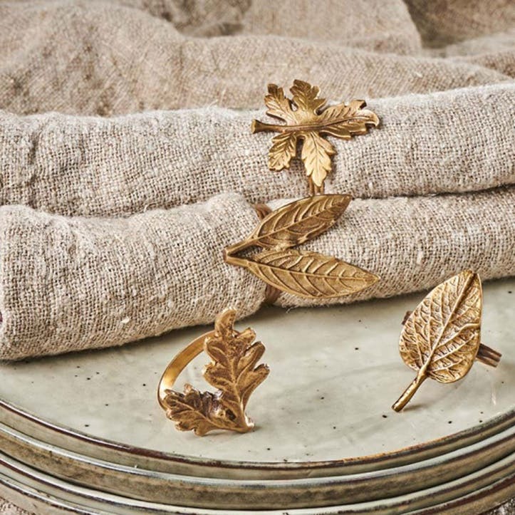 Leaf Napkin Rings, Brass