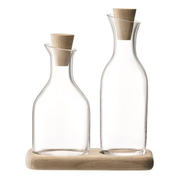 LSA Serve Oil & Vinegar Set & Oak Base