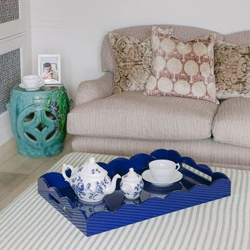 Lacquered Scallop Ottoman Tray 66 x 43cm, Navy