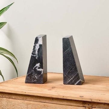 Juda Marble Bookends H20cm, Black