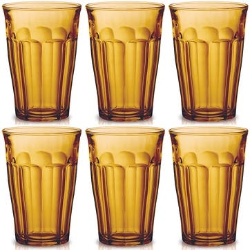 Picardie Set of 6 Tumblers, 360ml, Amber