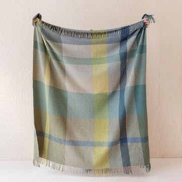 Recycled Wool Blanket  145 x 190cm, Green Oversized Patchwork Check