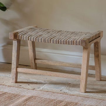 Nish Mango Wood & Jute Strap Stool, Natural