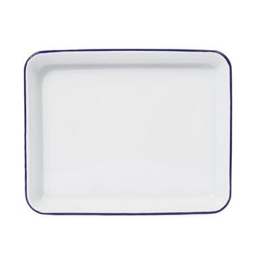 Tray, White with Blue Rim
