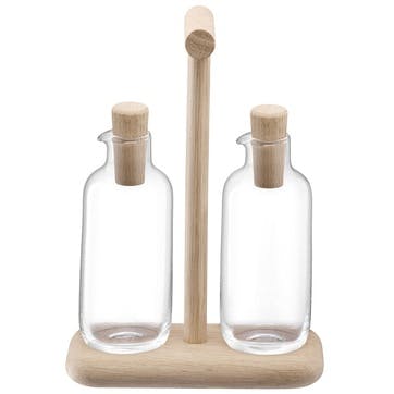 Dine Oil & Vinegar Set with Oak Stand  250ml, Clear