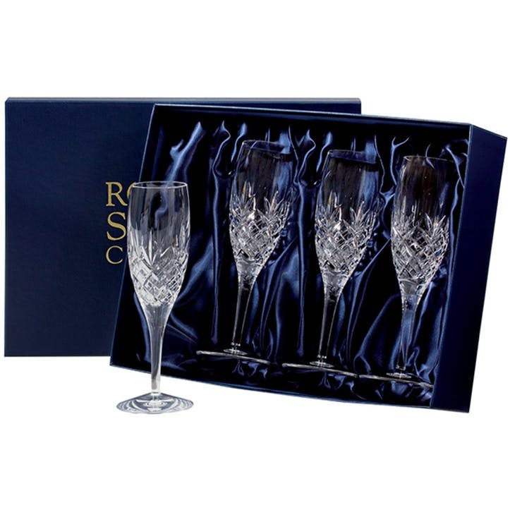 Edinburgh Crystal Flute Champagne Glasses, Set of 4
