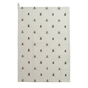 Bees Linen Tea Towel , Natural, Yellow