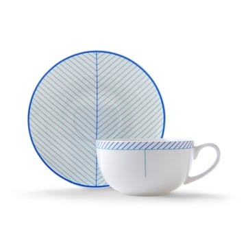 Cappuccino cup and saucer, H7.5 x D11cm, Jo Deakin LTD, Ebb, blue/turquoise