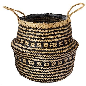 Seagrass Tribal, Lined Basket Medium, Black