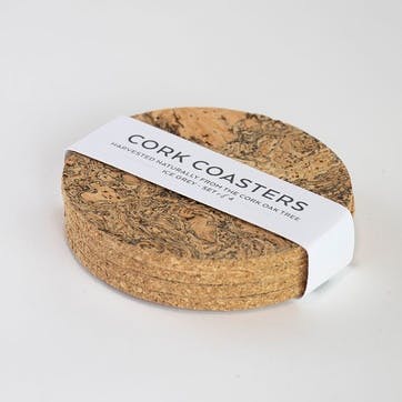Cork Set of 4 Coasters D10cm, Natural