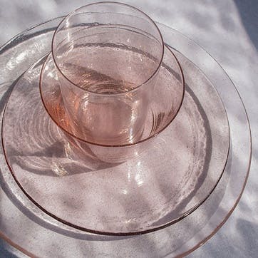 Recycled Set of 2 Glass Plates D26.5cm, Old Rose