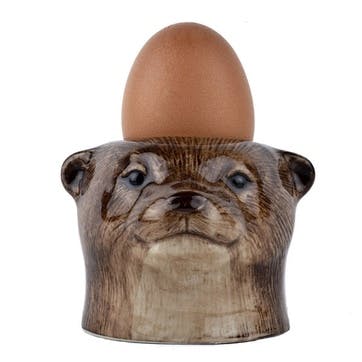 Otter Face Pair of Egg Cups H7cm Brown