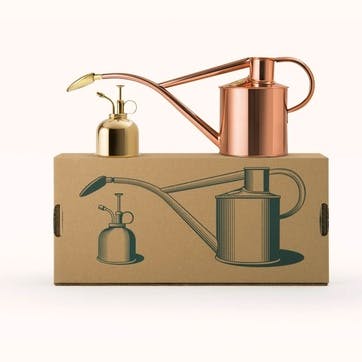 The Rowley Ripple & Smethwick Spritzer Watering Can & Sprayer Gift Set 1L, Copper & Brass