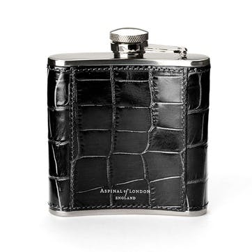 Classic Hip Flask H11.5 x W9.5cm, Black Croc