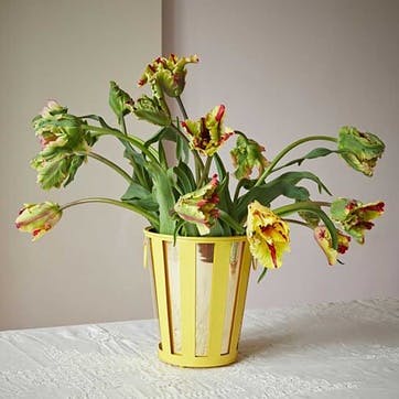 Striped Planter H21cm, Yellow