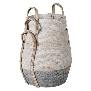 Set of 3 seagrass baskets, H21 x W27 x Dia25cm, Luna Home, white