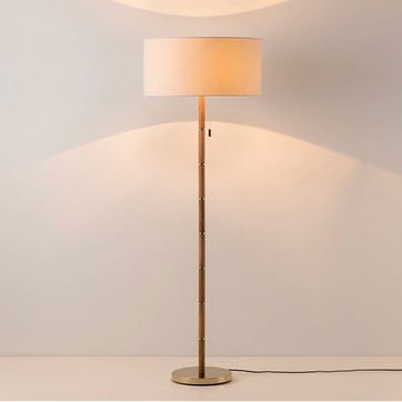 Disk Floor Lamp H158cm, Brass & Wood