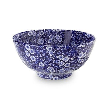 Calico Footed Bowl, Medium, Blue