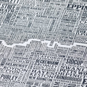 Type Map Screen Print London & Beyond, 50cm x 70cm, Sheer Slate