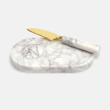 Jermyn Chopping Board with Small Knife, White Marble