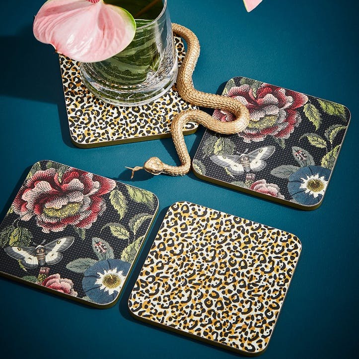 Coasters Set of 4, Leopard/Floral