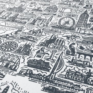 Illustrated Map Screen Print UK & Ireland, 100cm x 70cm, Sheer Slate