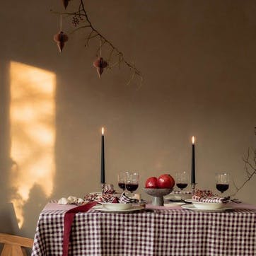 Gingham Linen Tablecloth 150 x 250cm, Berry