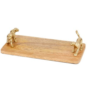 Rectangular Serving Board with Leopard Handles, Gold