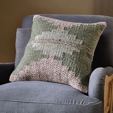 Dhanda Recycled Wool Cushion Cover 50 x 50cm, Moss & Natural