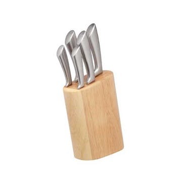 5 Piece Stainless Steel Knife Block set with Wooden Block