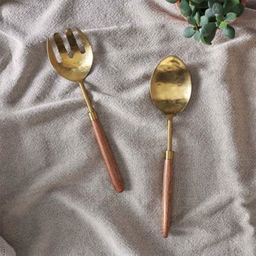 Soni Salad Servers, Gold & Acacia