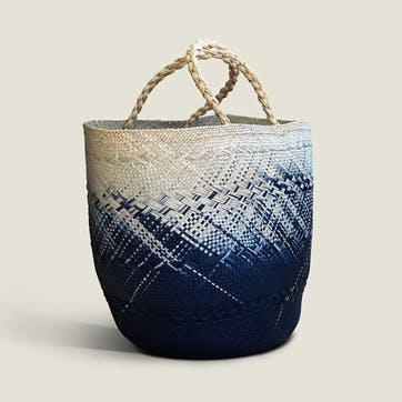 Nariño Woven Basket Bag H40 x W50cm, Blue & Natural