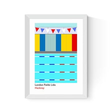 Indieprints London Fields Lido Framed Print 45 x 33cm, Multi