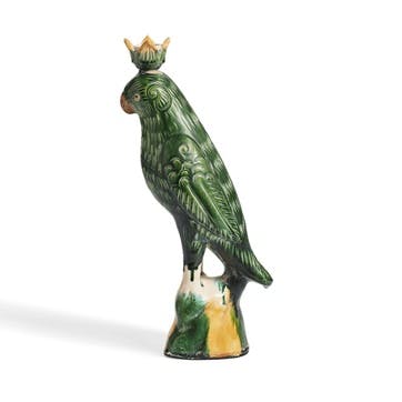 Althea Ceramic Parrot Candle Holder H34cm, Dark Green