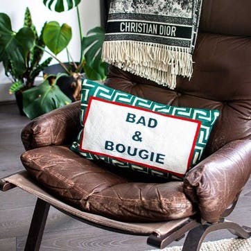 Bad & Bouji Cushion 30cm x 50cm, White/Green