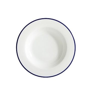 Pasta Plate, Canteen, White/Blue Rim, Set of 6